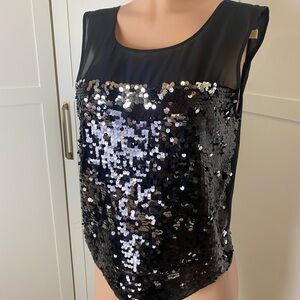 BCBGMaxAzria Black and Silver Sequin Tank Top